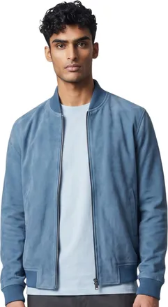 Infinity Leather Mens Blue Goat Suede MA-1 Bomber Jacket-Antalya