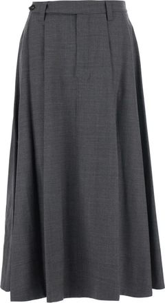 Brunello Cucinelli Geplooide Monili-versierde Midi Rok - Dames - Midirokken - Grijs - M - Wol - Rokken