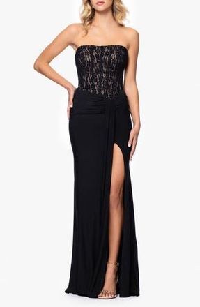 Betsy & Adam Sequin Lace Bodice Strapless Gown in Black/Nude at Nordstrom Rack, Size 14