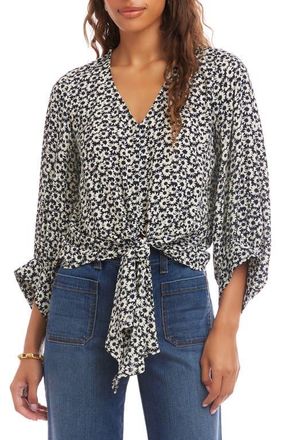 Karen Kane Floral Tie Front Top in Print at Nordstrom, Size X-Small