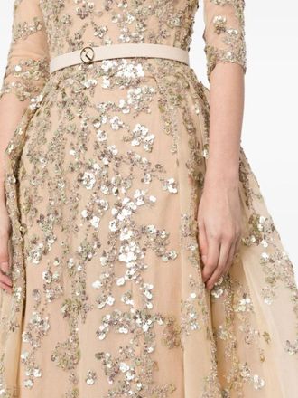 Saiid Kobeisy Tulle Beaded Dress With Envelope Skirt And Overskirt