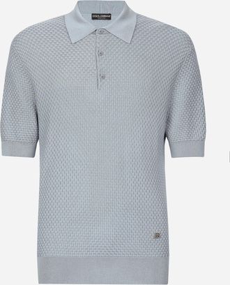 Dolce & Gabbana Stretch Cotton Polo-shirt With Dg Hardware - Man Sweaters And Cardigans Light Blue 48