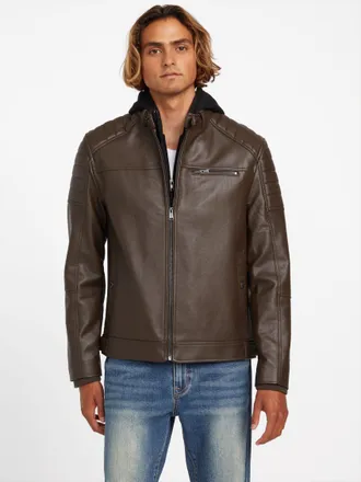 Guess Danilo Faux-Leather Hooded Moto Jacket