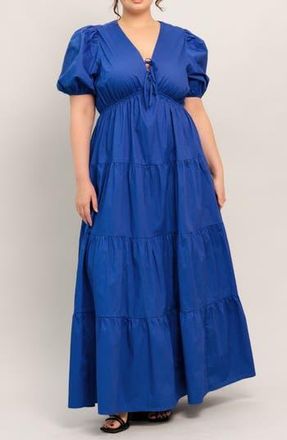 Flying Tomato Solid Empire Waist Cotton Maxi Dress in Royal Blue at Nordstrom Rack, Size 3 X