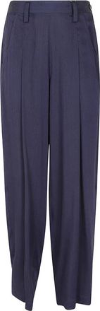 Yohji Yamamoto Broeken, Dames, Blauw, M, Indigo Twill Broek met Rits Sluiting