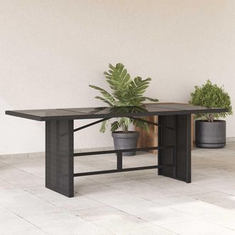 Berkfield Home Garden Table with Glass Top Black 190x80x74 cm Poly Rattan | Size: 190 x 80 x 74 cm