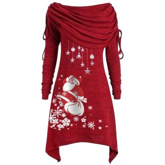 Generic Novelty Christmas Dresses for Women Santa | Christmas Long Sleeve Xmas Printed Dress Casual Plus Size Maxi Dress Irregular Ruched Neck Party Dresses W