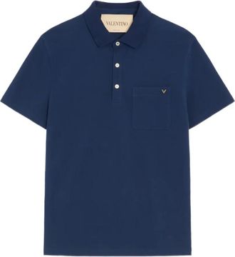 Valentino Tops, Heren, Blauw, L, Katoen, Cotton Piqu&eacute; Polo met VGold