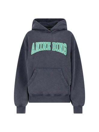 Anine Bing Black Harvey Cotton Logo Hoodie