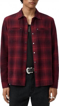 John Varvatos Dario Brushed Plaid Shirt In Pomegranate