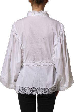 Dolce & Gabbana Womens White Ruffled Lace Embellished Blouse Top