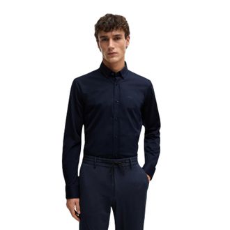 HUGO BOSS Herenoverhemd met lange mouwen, borduursel en knoopsluiting van Jo (Blauw)