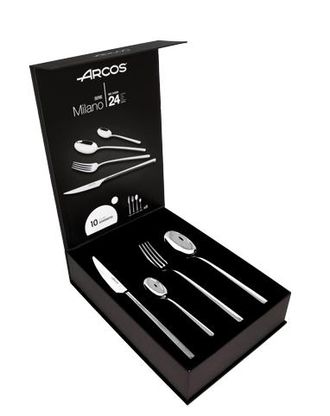 Arcos Cuberter&iacute;a Arcos Serie Milano - Cuberter&iacute;a De 24 Piezas En Caja De Regalo (6 Cuchillos + 12 Cucharas + 6 Tenedores) - Monoblock De Una Pieza En Acero 