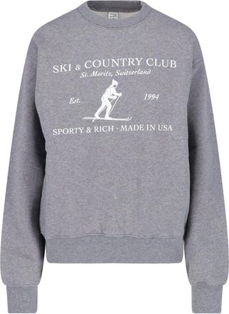 Sporty & Rich Grey Skiing Graphic Cotton-Blend Sweatshirt