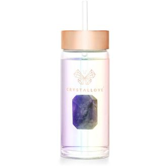 OEM Botella De Agua De Vidrio Crystallove Con Amatista Y Pajita (400 Ml) - Holograma