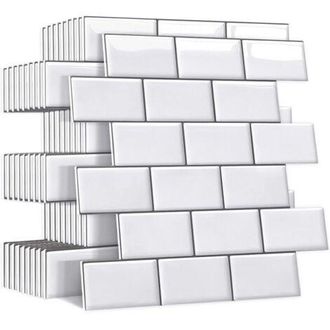 OEM Revestimiento Adhesivo M&aacute;s Grueso Para Cocina Y Ba&ntilde;o, Revestimiento De Pared Adhesivo Blanco Imitaci&oacute;n Azulejo, Azulejo De Pared De Pvc 3d Impermeable