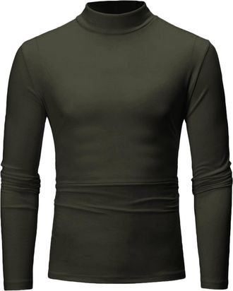 Generic Turtleneck Men Shirt Medium High Neck Bottoming Shirt Long Sleeves Stretch Blouse Comfables Thermal Basic Pullover Solid Color Slim Fitting Underwear 