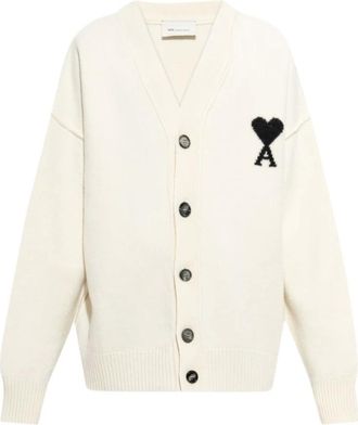 Ami Truien & Vesten, Dames, Wit, S, Wol, Ami de Coeur Intarsia-Knit Cardigan