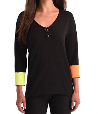 Angel Neon Cuff V-Neck Top In Black Multi