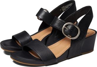 S&ouml;fft Vaya Sandals Womens Black Leather Open Toe Wedge Heel Strappy RHS7891
