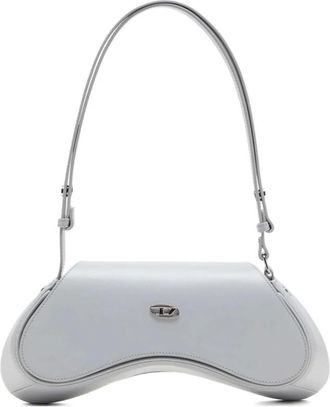 Diesel Tassen, Dames, Grijs, ONE Size, Grijze Ovale Logo Schoudertas