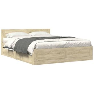 Berkfield Home Bed Frame with Headboard without Mattress Sonoma Oak 150x200 cm K in Brown | Size: King