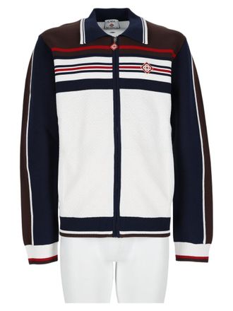 Casablanca Caf&eacute; Culture Color-Blocked Viscose-Blend Zip-Up Sweatshirt