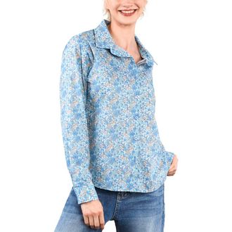 BILLY T Floral Print Roll Tab Shirt in Cool Bloom at Nordstrom, Size X-Small