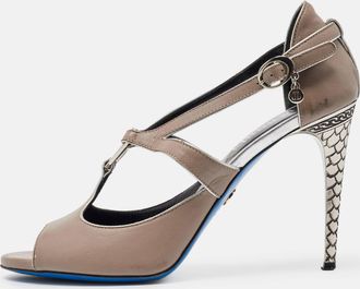 Loriblu Grey Leather Ankle Strap Sandals
