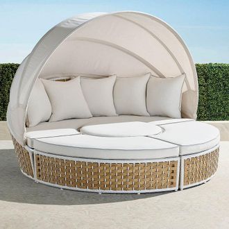Frontgate Baleares Daybed in Latte - Standard, Snow with Sailcloth Seagull Piping - Frontgate
