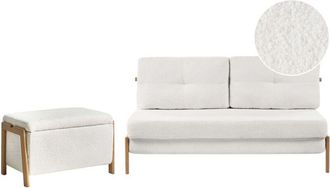 Beliani Sofa and Bench Set White Boucle Upholster Iron Legs Sleeping Function Additional Storage Modern Style EDLAND