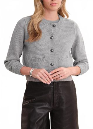 525 america Lorena Crewneck Textured Sweater Jacket In Grey Mist Combo