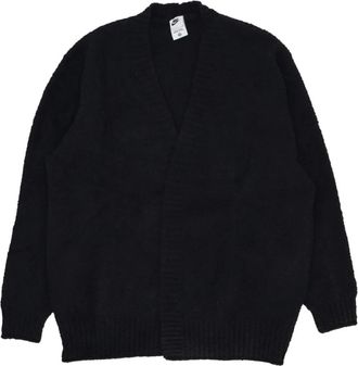 Nike Long Sleeve Training Tops, female, Black, Size: S Black Boucle Oversize Cardigan with Swoosh