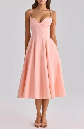 House of CB Dahlia Stretch Pima Cotton Cocktail Dress in Peach at Nordstrom, Size X-Small