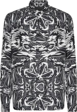 Philipp Plein Dandy Lion Circus Zijden Overhemd - Heren - Casual Overhemden - Zwart - S - Overhemden
