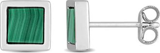 Amour 1 CT TGW Malachite Square Stud Earrings In Sterling Silver