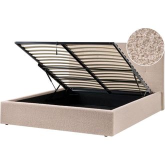 Beliani Ottoman Bed Beige Fabric Boucle Upholstery EU King Size Headboard Storage Function Modern Design LORIENT