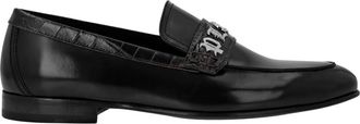 Philipp Plein Croco Printed Leather Loafers - Heren - Loafers - Zwart - 39 EU - Leer - Schoenen