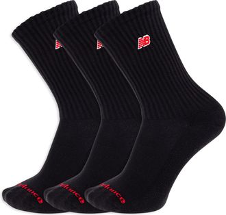 New Balance Organic Cotton Crew Socks-3 Pairs-Arch Support, Black Patch Logo, Large