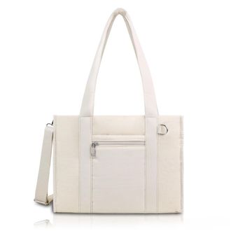 Generic Tote Bag for Women, Puffy Tote Bag with Zipper, Large Quilted Shoulder Handbag for Travel, Work (White)