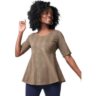 Jessica London Stretch Cotton Peplum Tunic in Soft Camel Glen Plaid at Nordstrom, Size 20