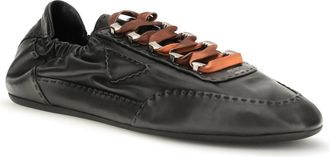 Prada Mens Collapse Aged Nappa Leather Sneakers Nero Lace Up