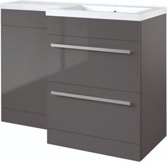 Clifton Grey Gloss Right Hand 2 Drawer Combo Unit with L Shape Basin 1.1m Wide