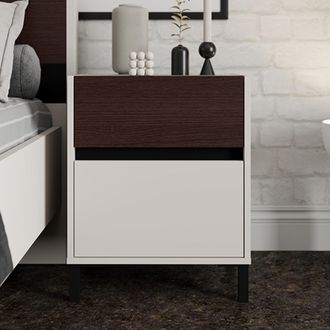 Dmora Comodino Gili, 2 Cajones, Un Estante, Apertura Deslizante, 48x40x60h Cm Blanco Crema