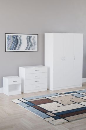 Home Discount Vida Designs Riano 3Pc Bedroom Set - 4 Drawer Chest, 3 Door Wardrobe in White