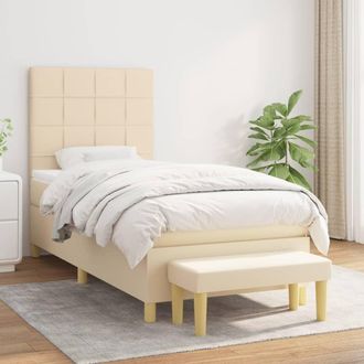 vidaXL Cama Box Spring Con Colch&oacute;n Tela Color Crema 90x200 Cm Vidaxl