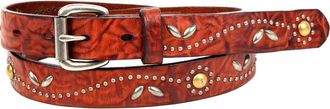 OLD TREND Floral Genuine Leather Studded Floral Accent Belt in Cognac at Nordstrom, Size Medium