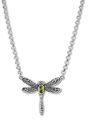 Samuel B. Sterling Silver & 18k Gold Dragonfly Pendant Necklace in Green at Nordstrom Rack
