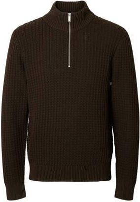 Selected trui met ingebreid patroon donkerbruin