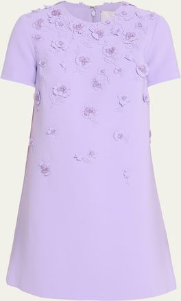 Carolina Herrera Carnation Embroidered Short-Sleeve Mini Dress